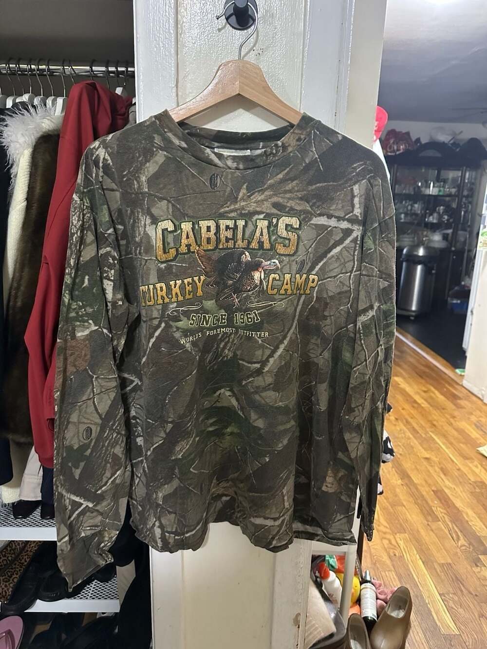 Cabela's Turkey Camp Long Sleeve T-shirt, Realtree Camo, Size XL